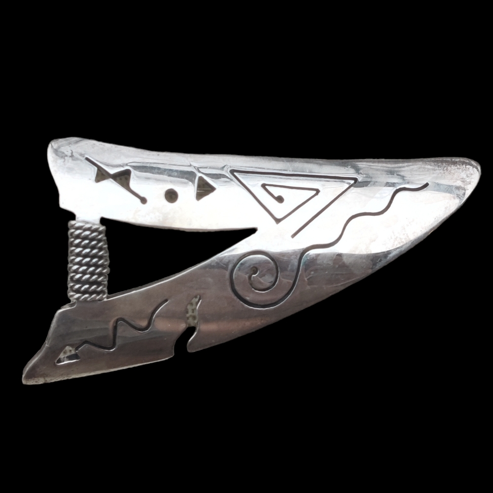 Vintage Sterling Silver Abstract Tribal Style Brooch